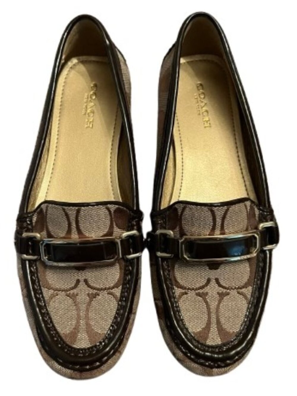 Coach Flynn Brown Jacquard Signature C Monogram Driving Loafers Flats 5.5 NWOT
